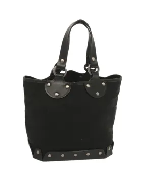 BALLY Black Canvas Tote Bag with Leather Handles and Studded Accents