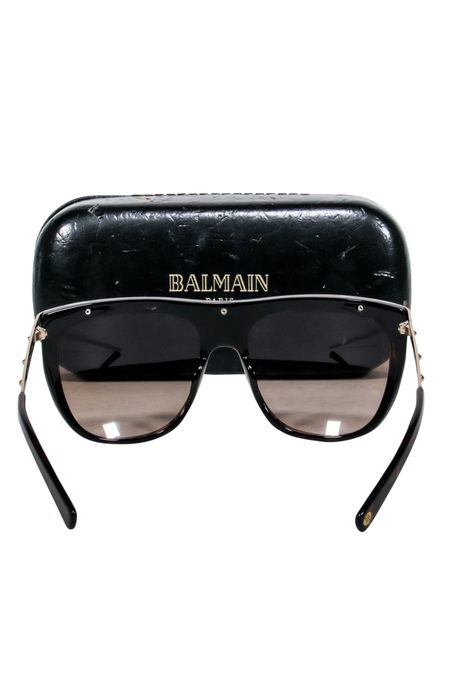 Balmain - Brown Tortious Sunglasses w/ Gold Bar