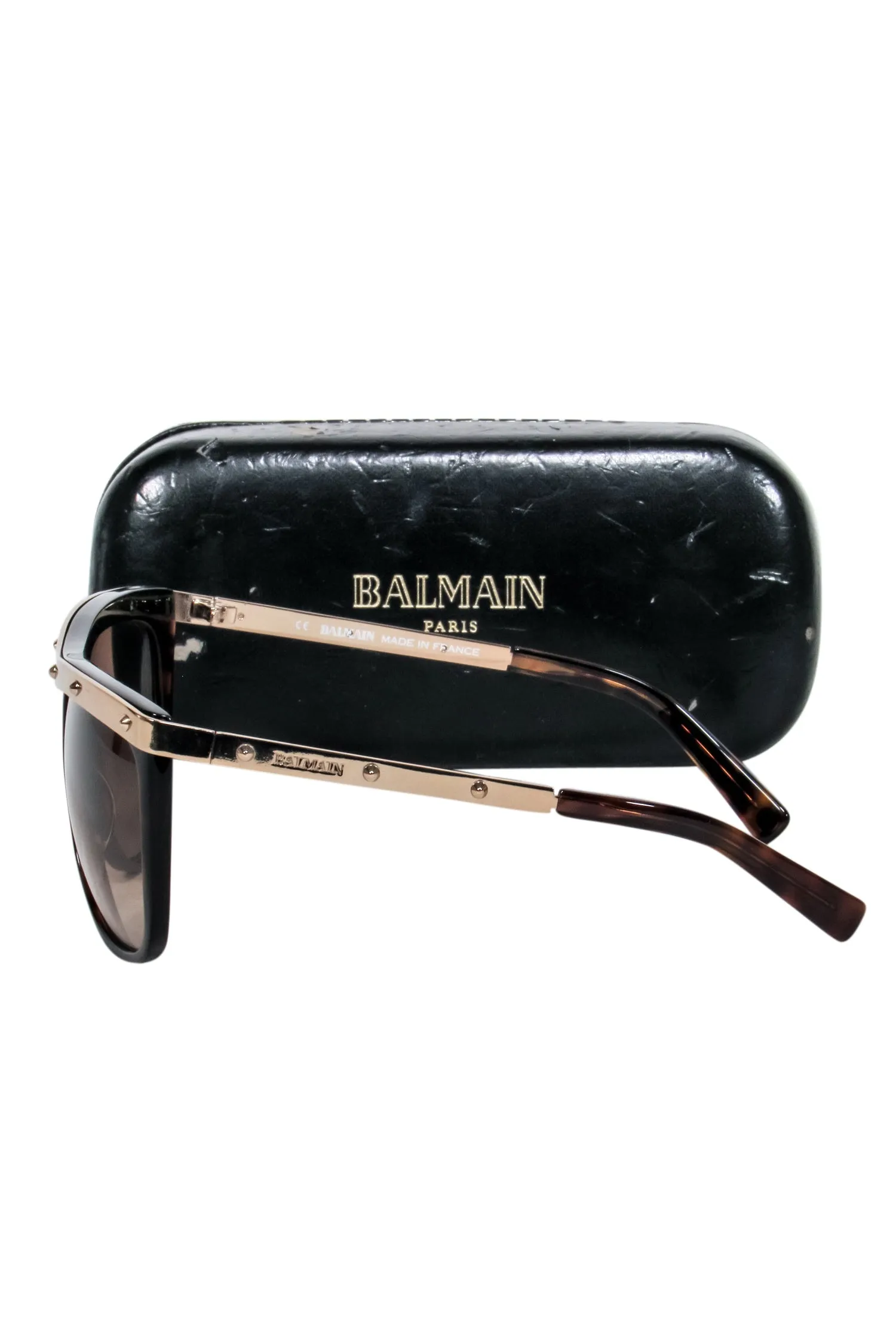 Balmain - Brown Tortious Sunglasses w/ Gold Bar