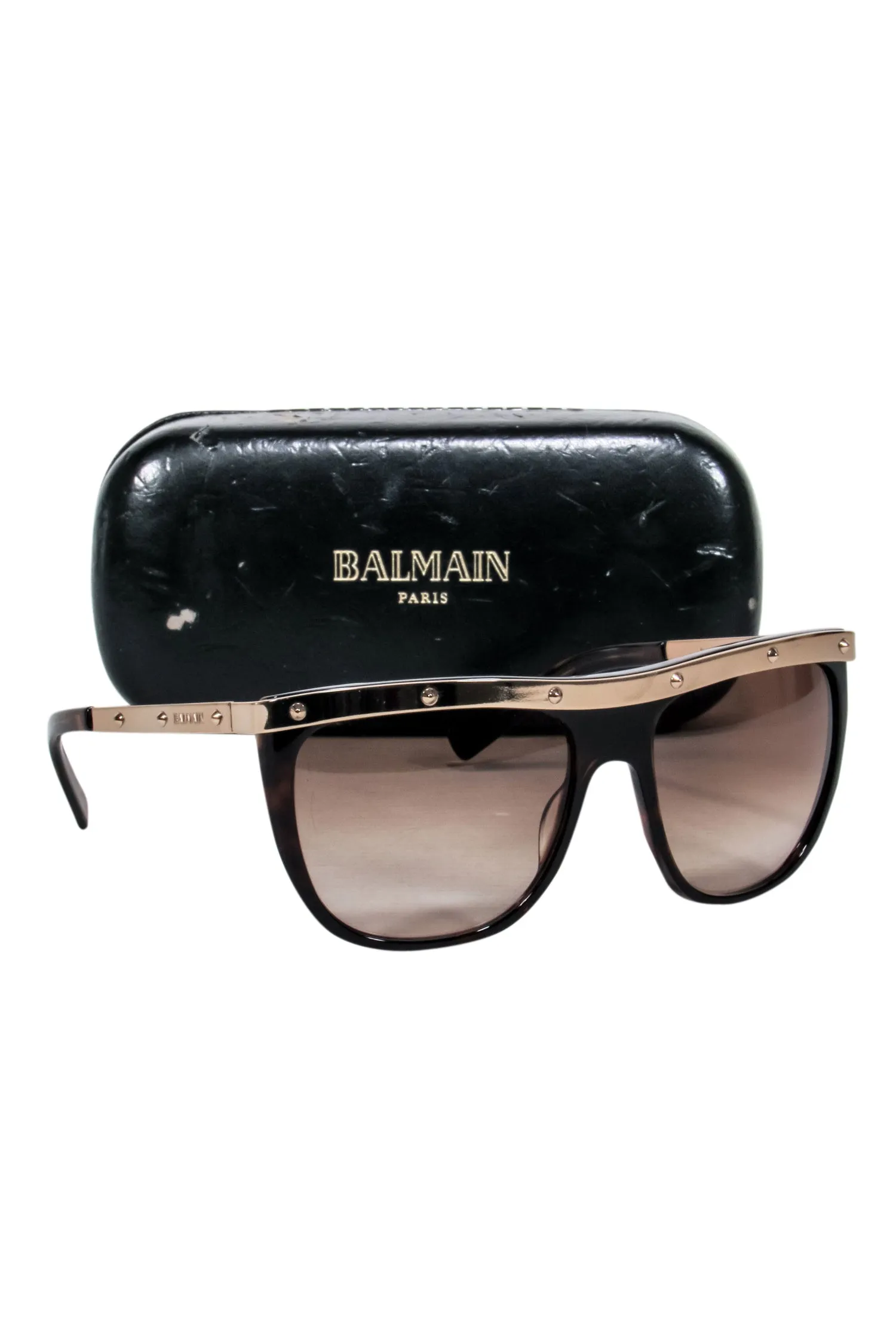 Balmain - Brown Tortious Sunglasses w/ Gold Bar