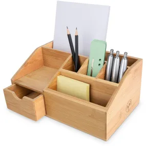 Bambuswerk I Wooden Desk Organizer I Pen Holder With Drawer - Storage