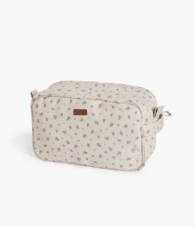 Beige floral print toiletry bag