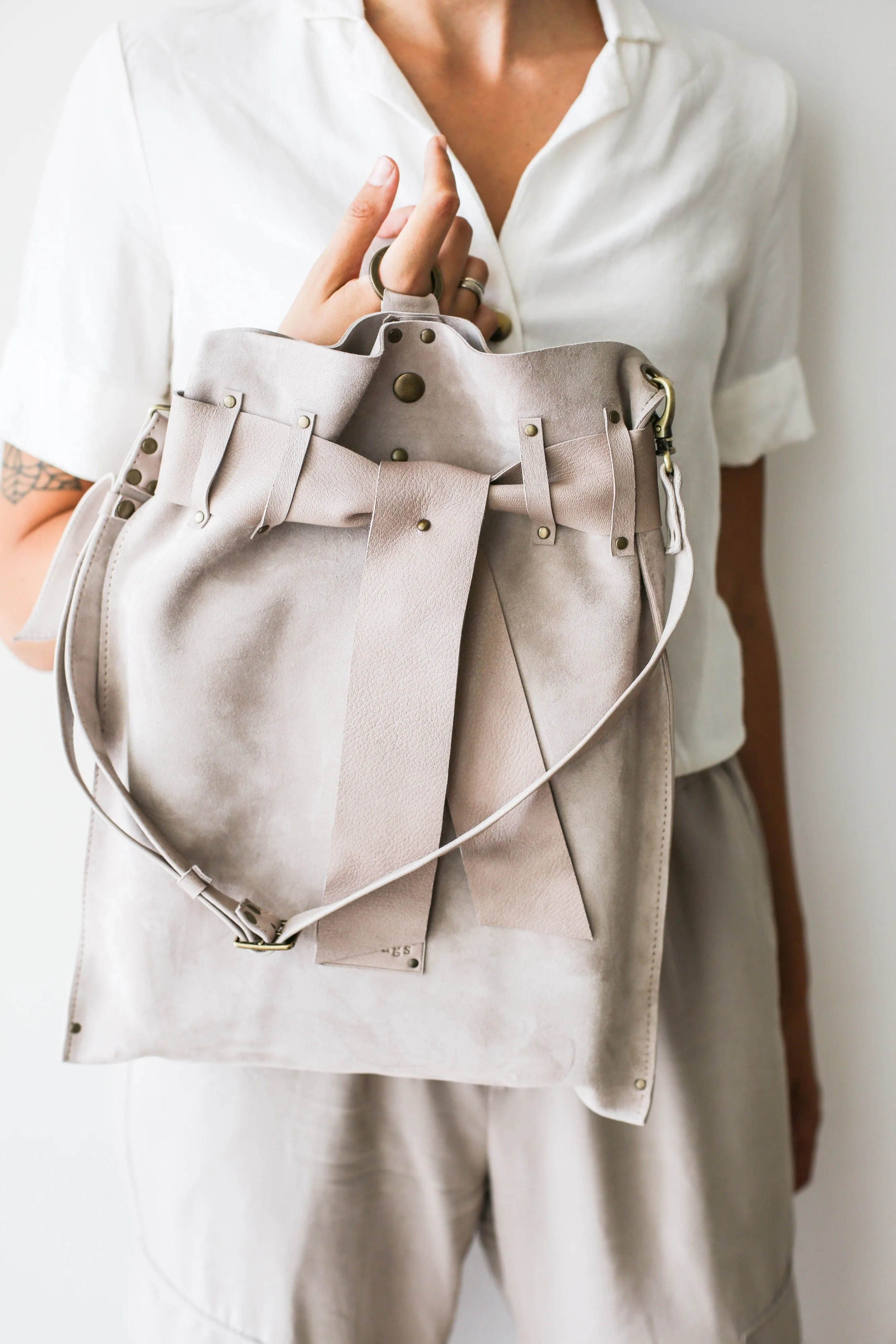 Beige Suede Backpack