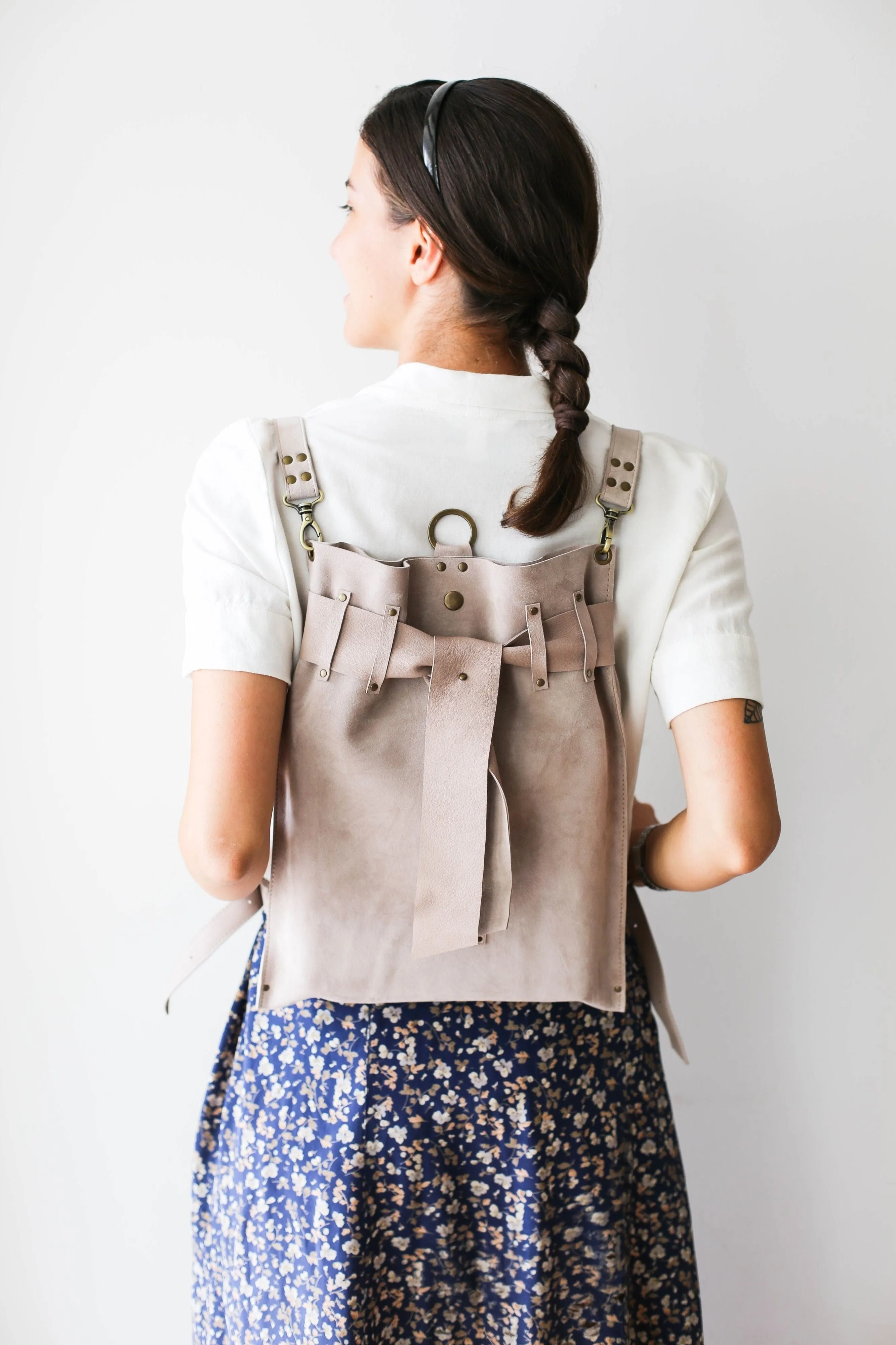 Beige Suede Backpack