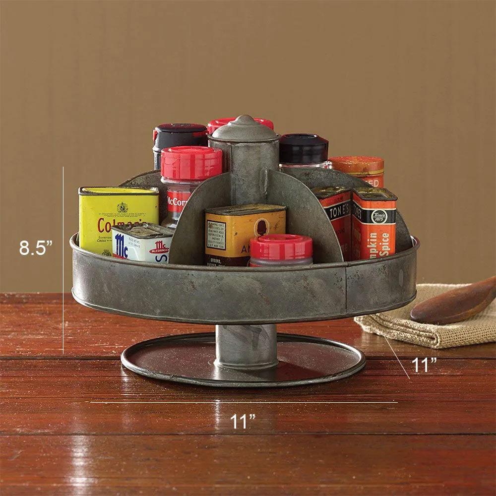 Benzara Galvanized Lazy Susan Organizer With 6 Pockets, Gray