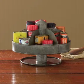 Benzara Galvanized Lazy Susan Organizer With 6 Pockets, Gray