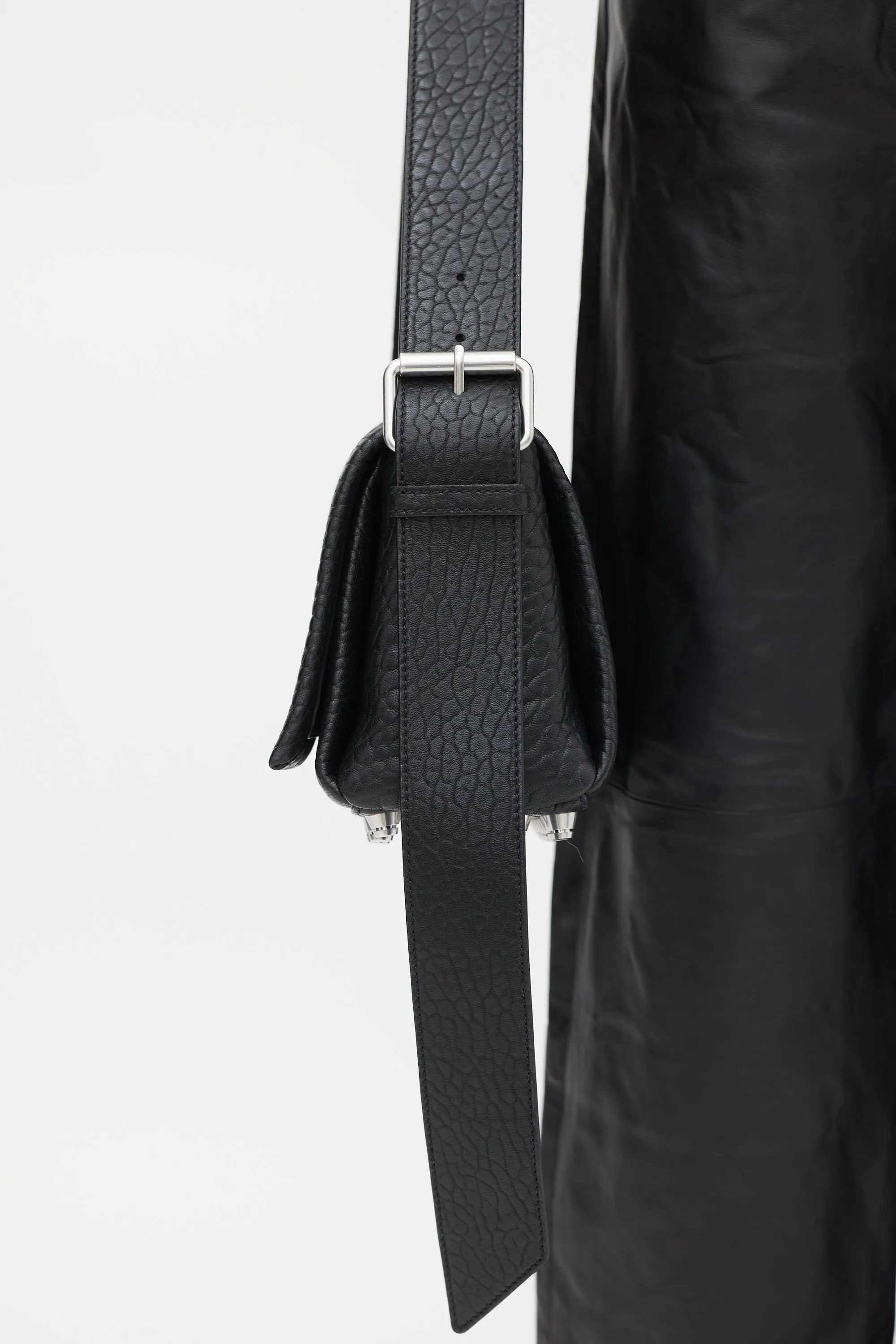 Black Leather Ricco Medium Flap Bag