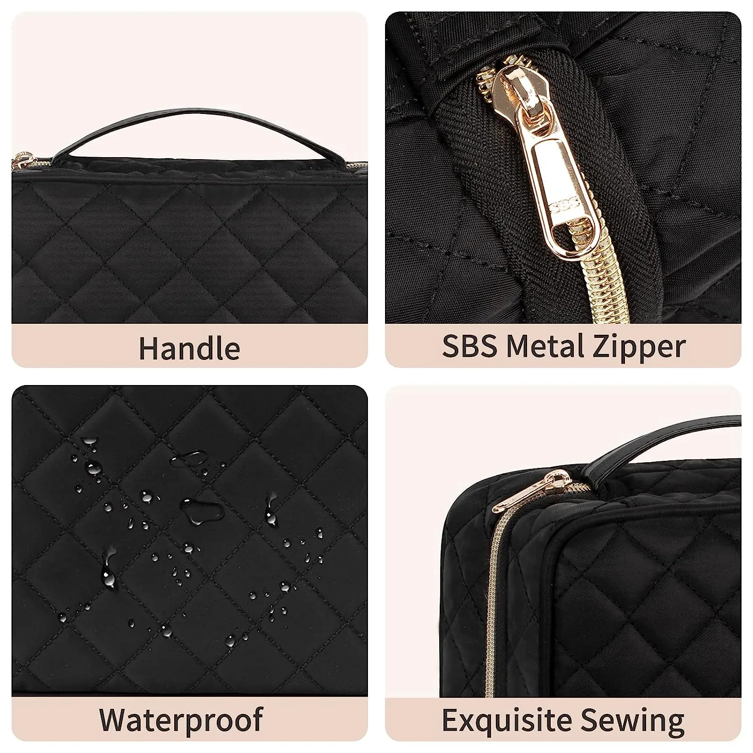 Black Rhombus Hanging Travel Toiletry Bag