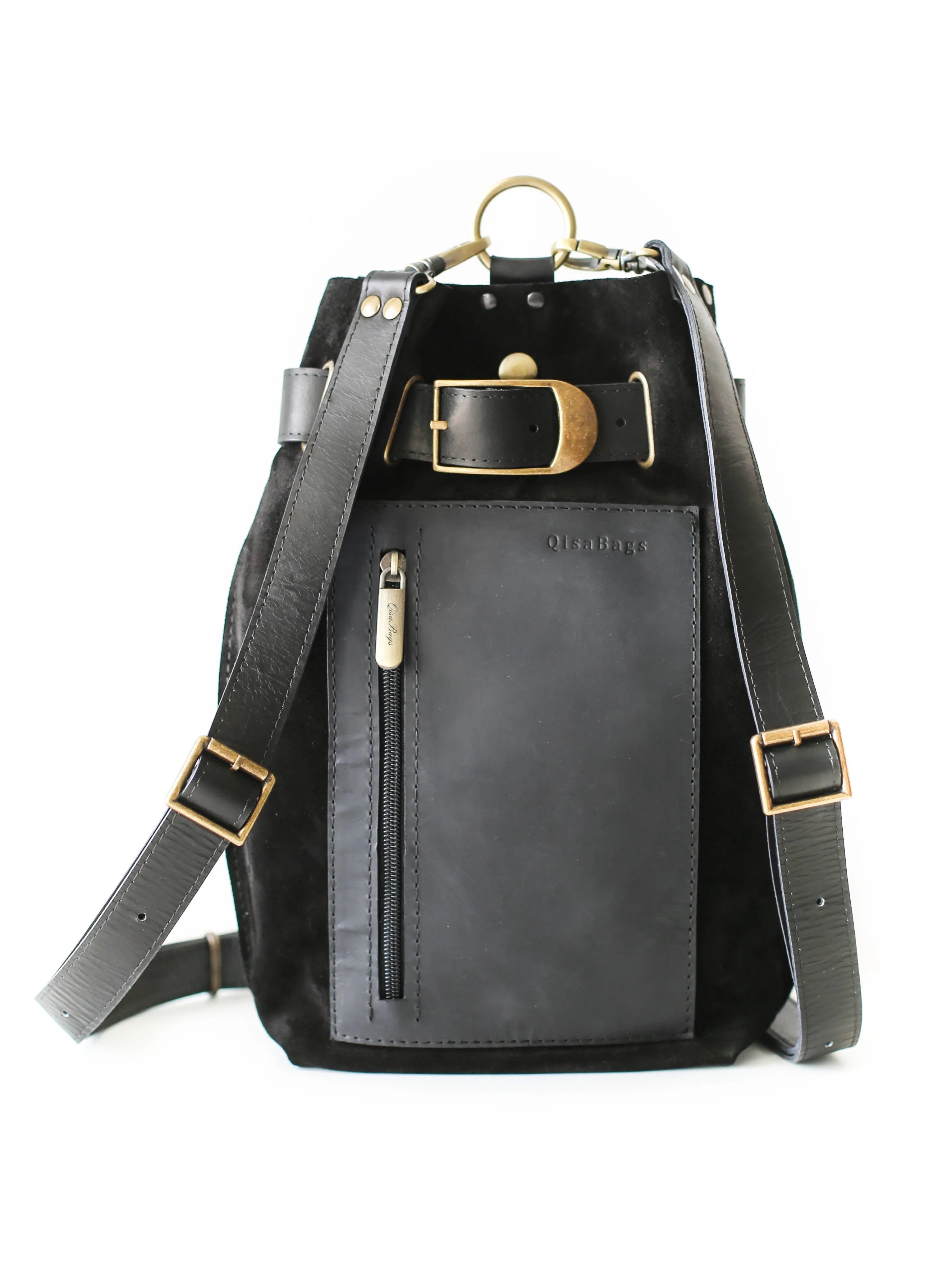 Black Suede Sling Backpack