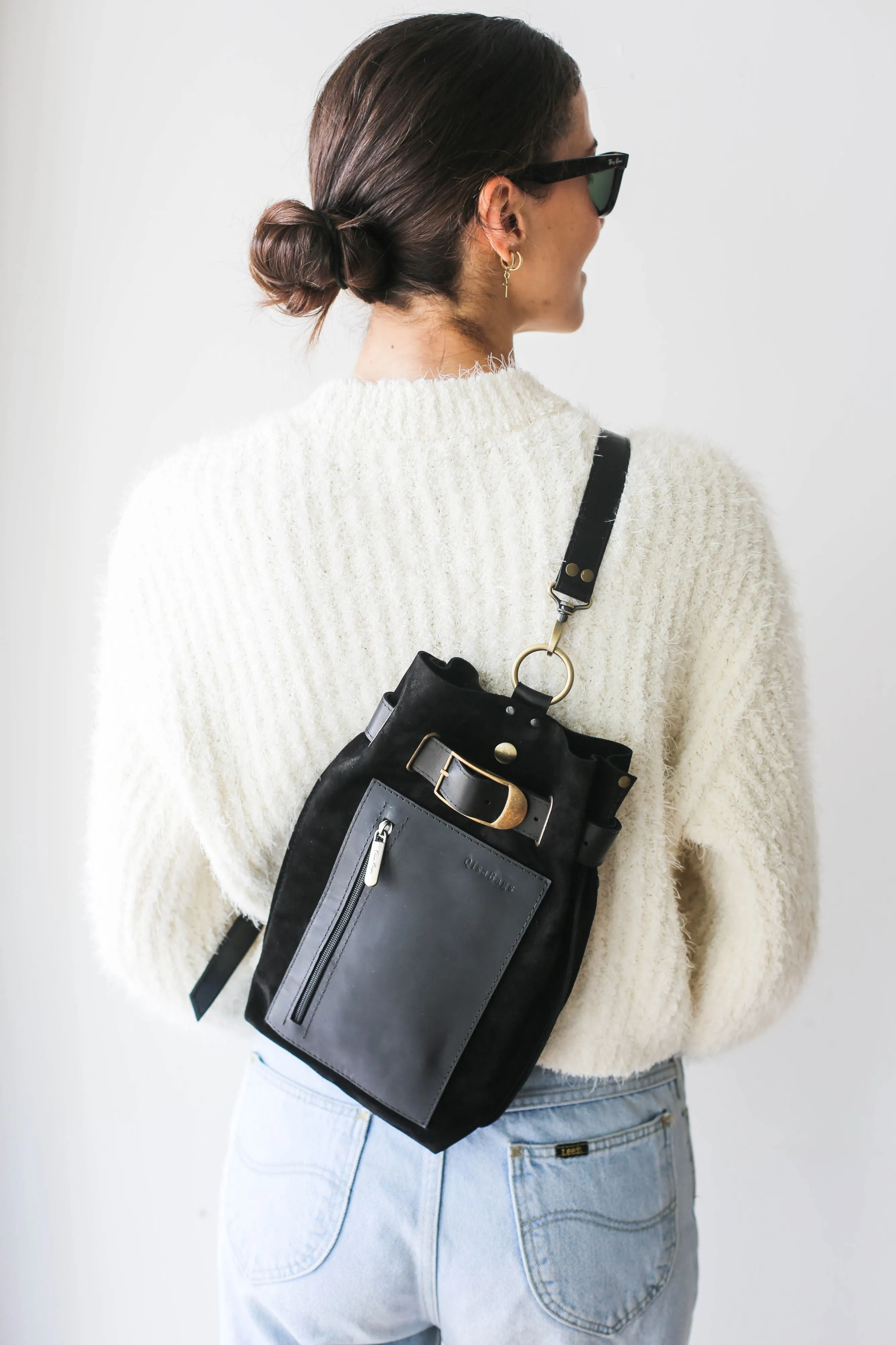 Black Suede Sling Backpack