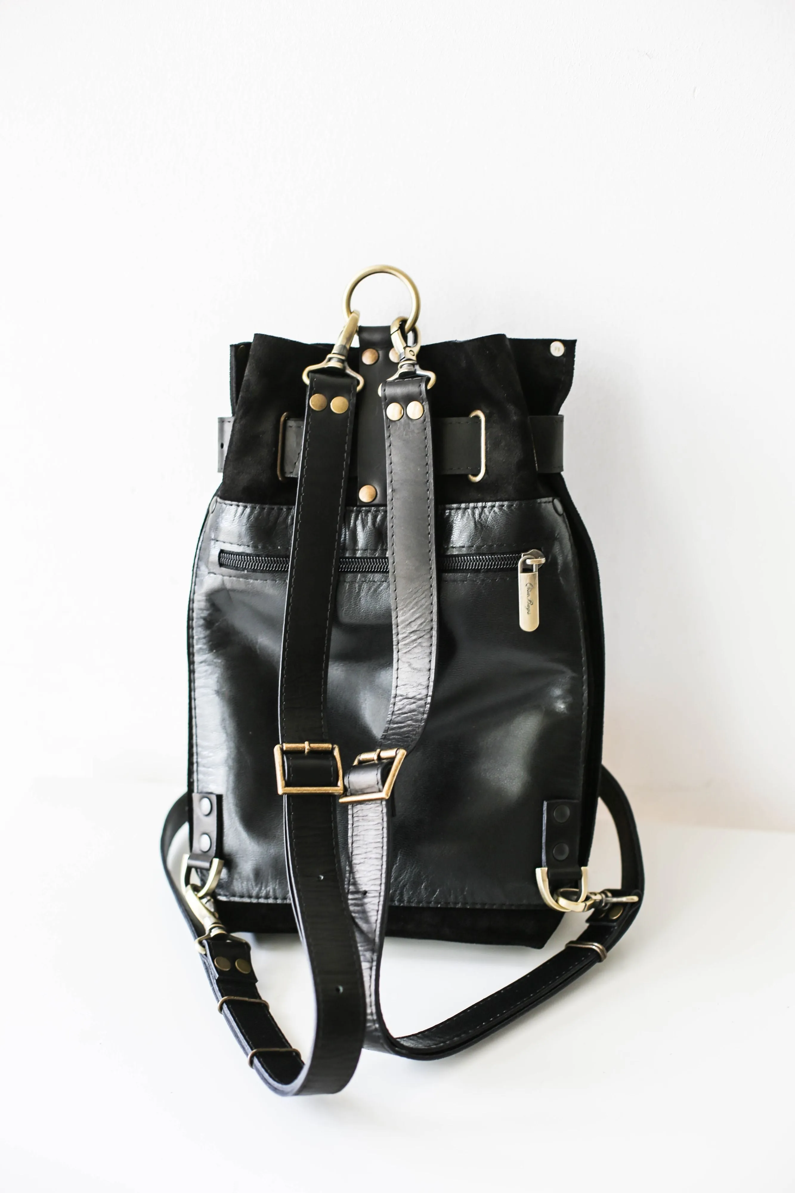 Black Suede Sling Backpack