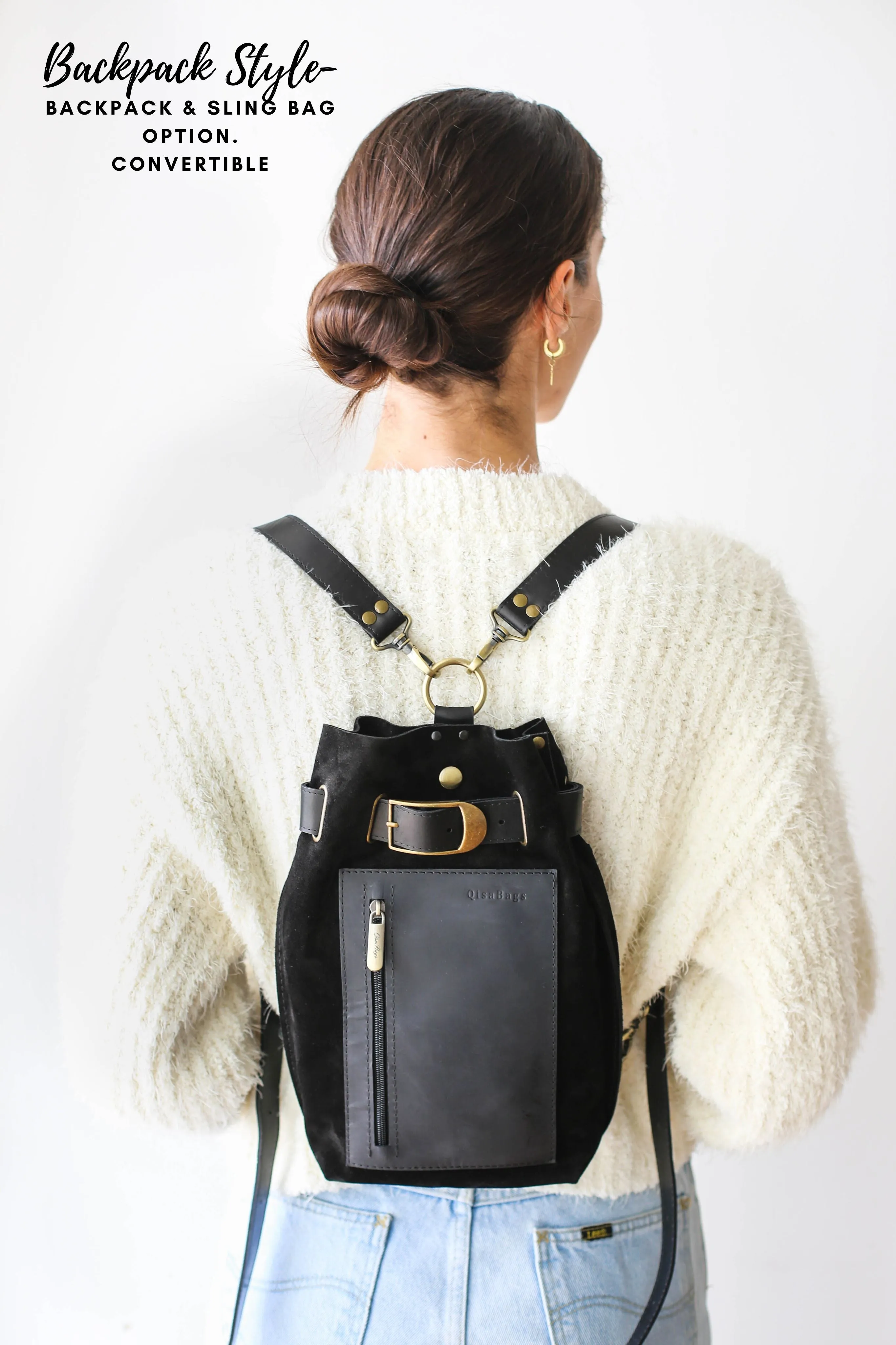 Black Suede Sling Backpack