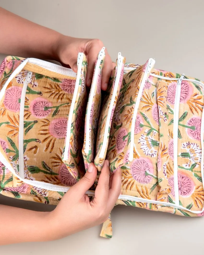 Blossom Delight Block Printed Jewellery & Travel Organizer