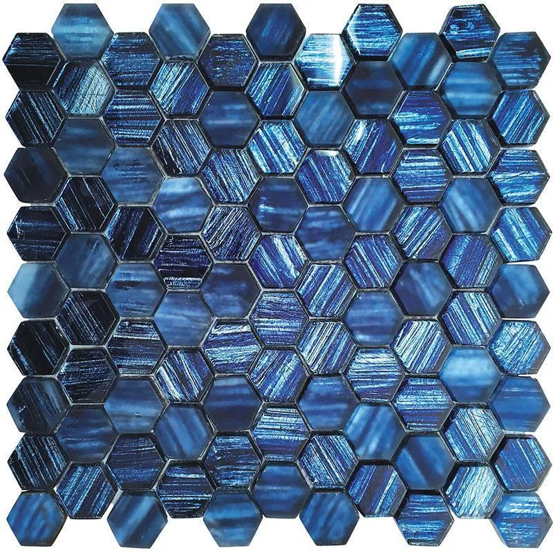 Blue Foil Glossy And Frosted Hexagon Mosaic Tile