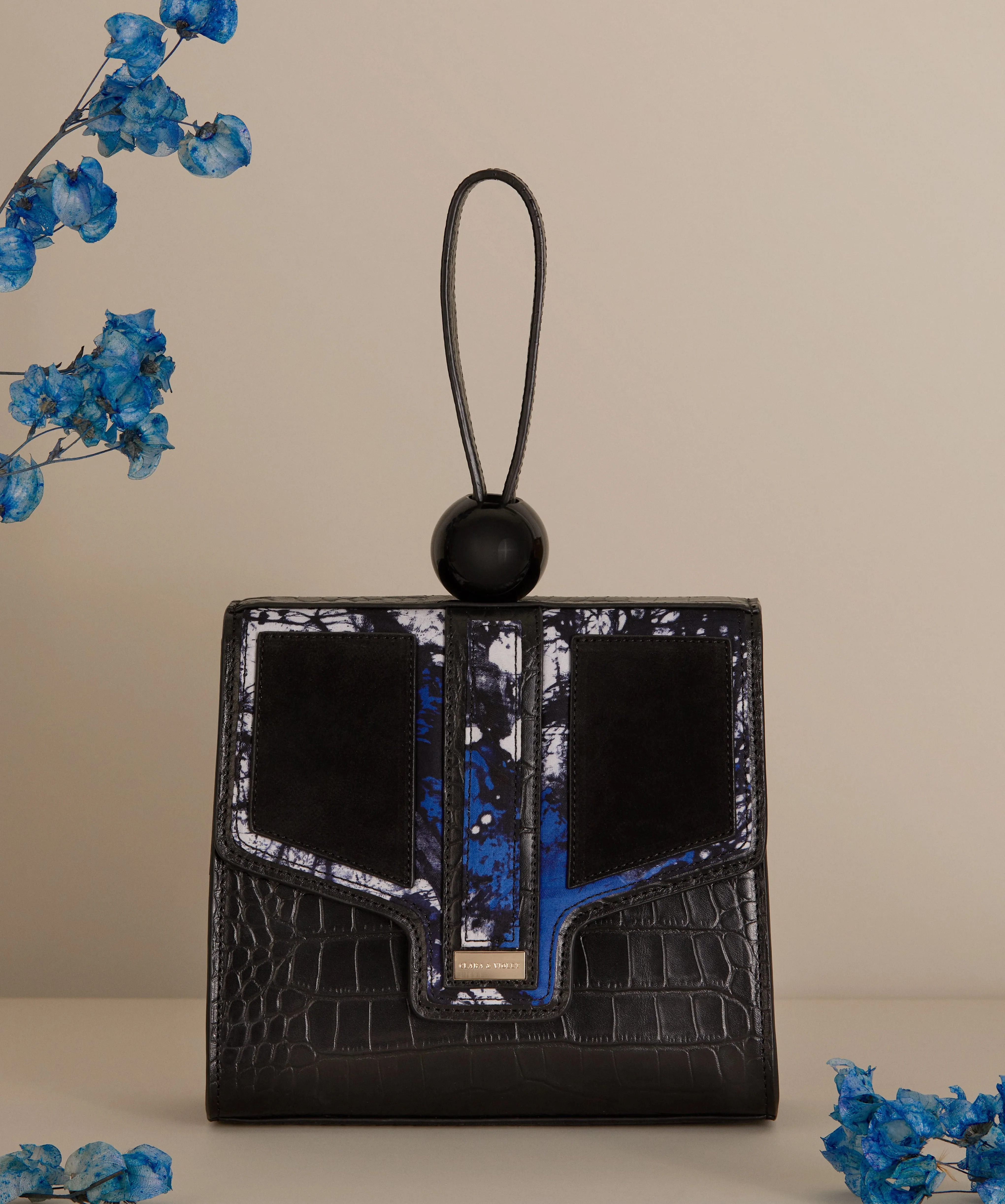 Blue Obichi Croc Leather Clutch