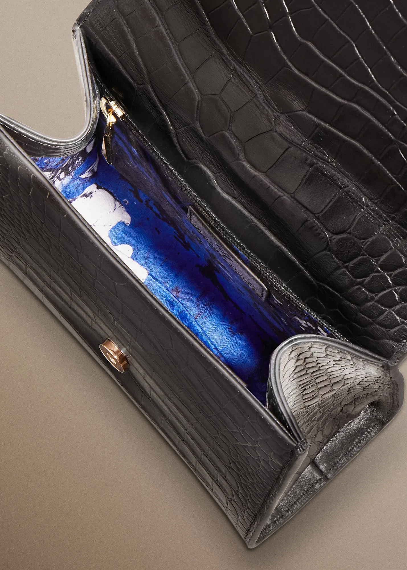 Blue Obichi Croc Leather Clutch