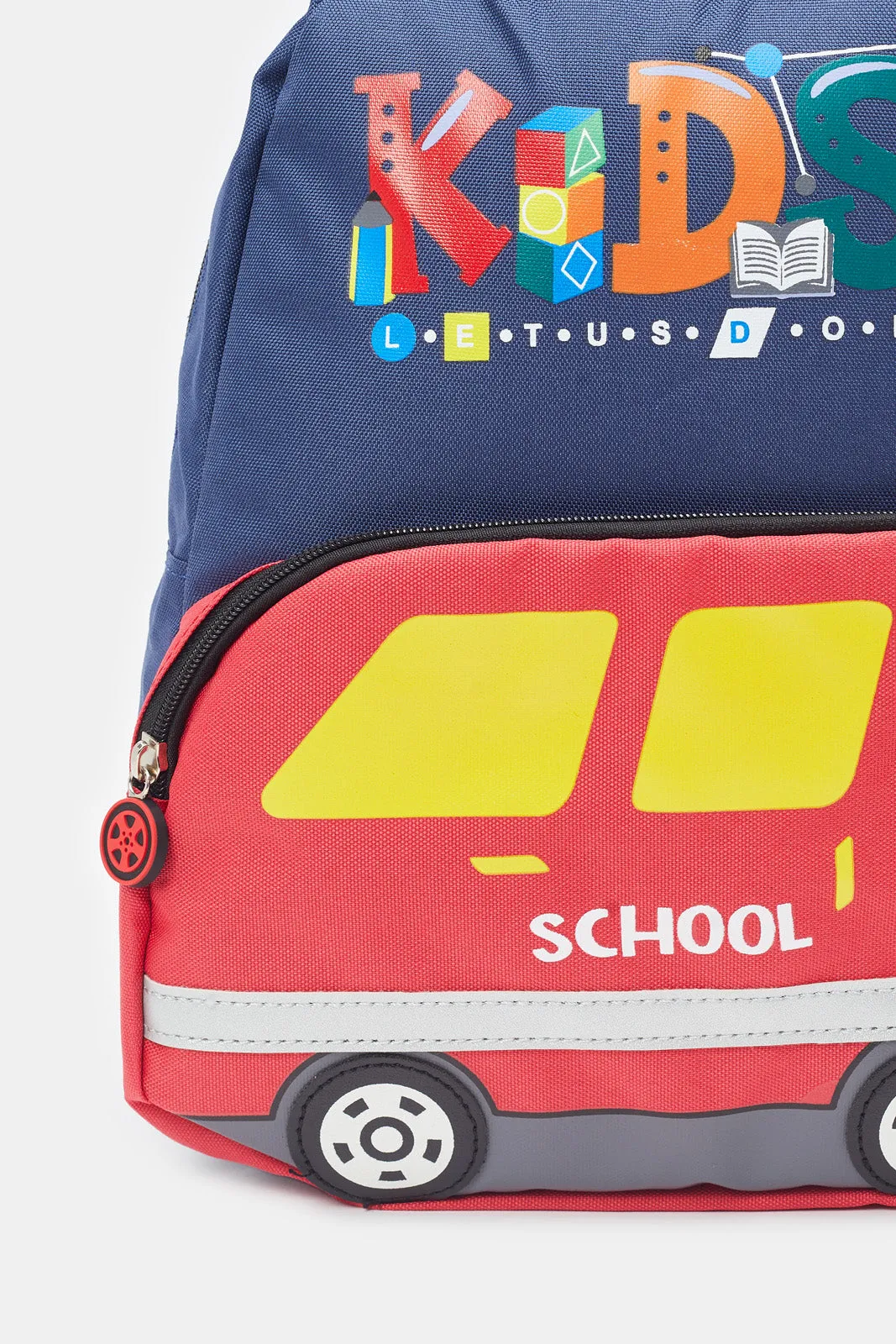 Boys Blue School Bus Printed Backpack