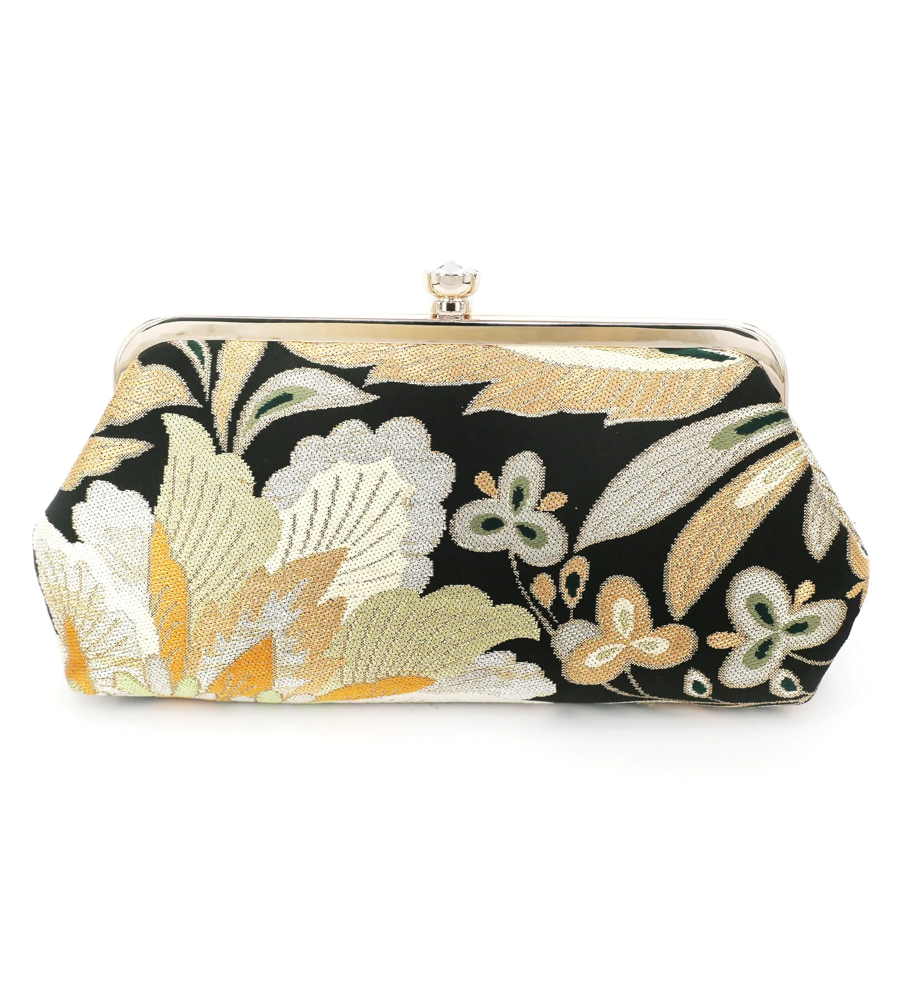 Camellia Clutch in heavy metallic thread brocade on Black Silk