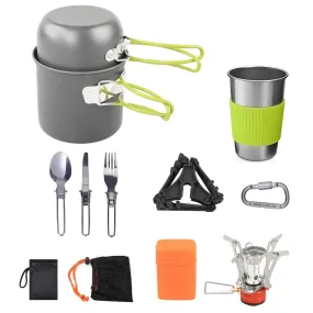 Camping Cookware Mess Kit 1-2 Person Portable Pot and Frying Pan Cup Fork Spoon Set for Camping Hiking Picnic