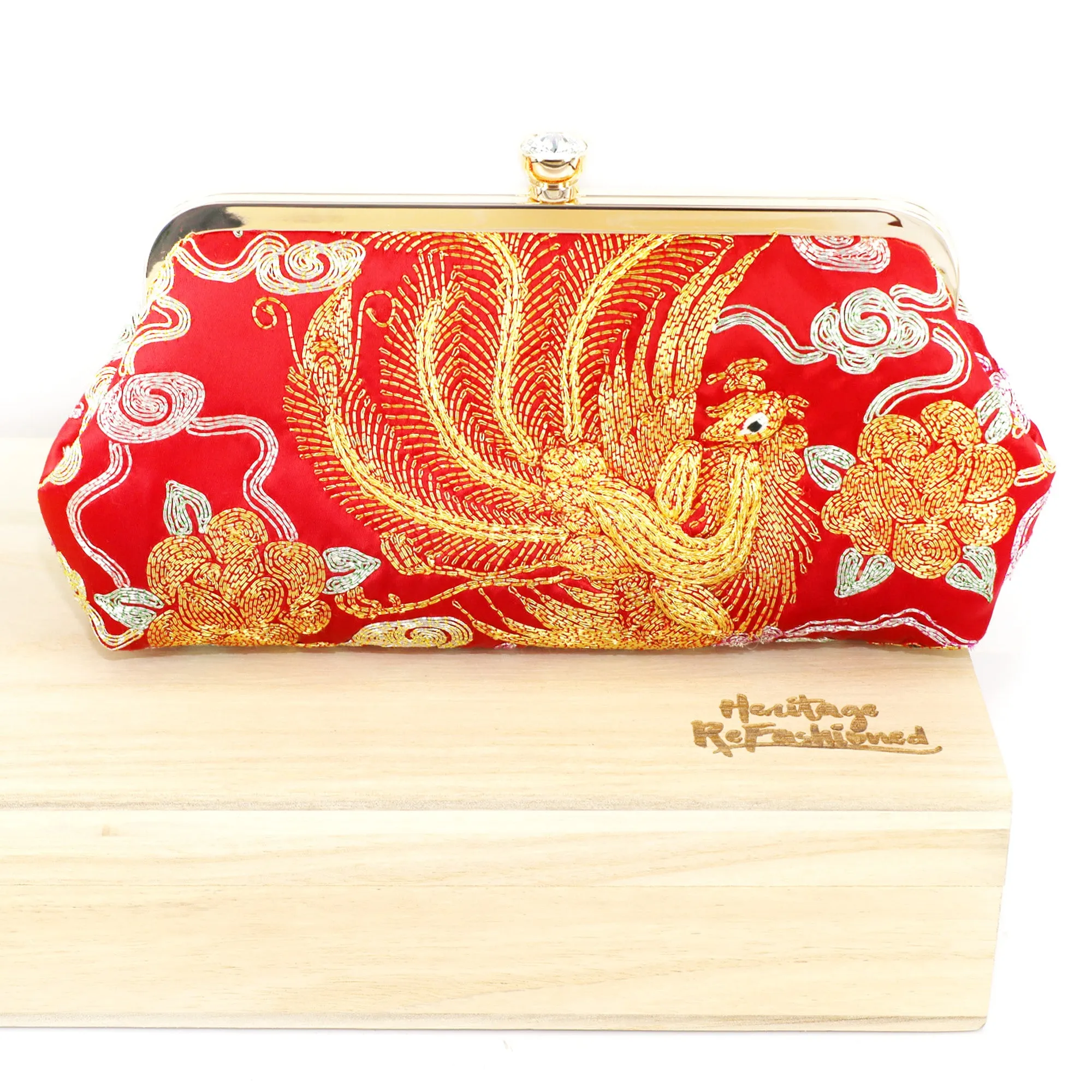 Chinese Kwan Kwa Clutch - Phoenix & Peonies【裙褂手袋 - 鳳, 雲】