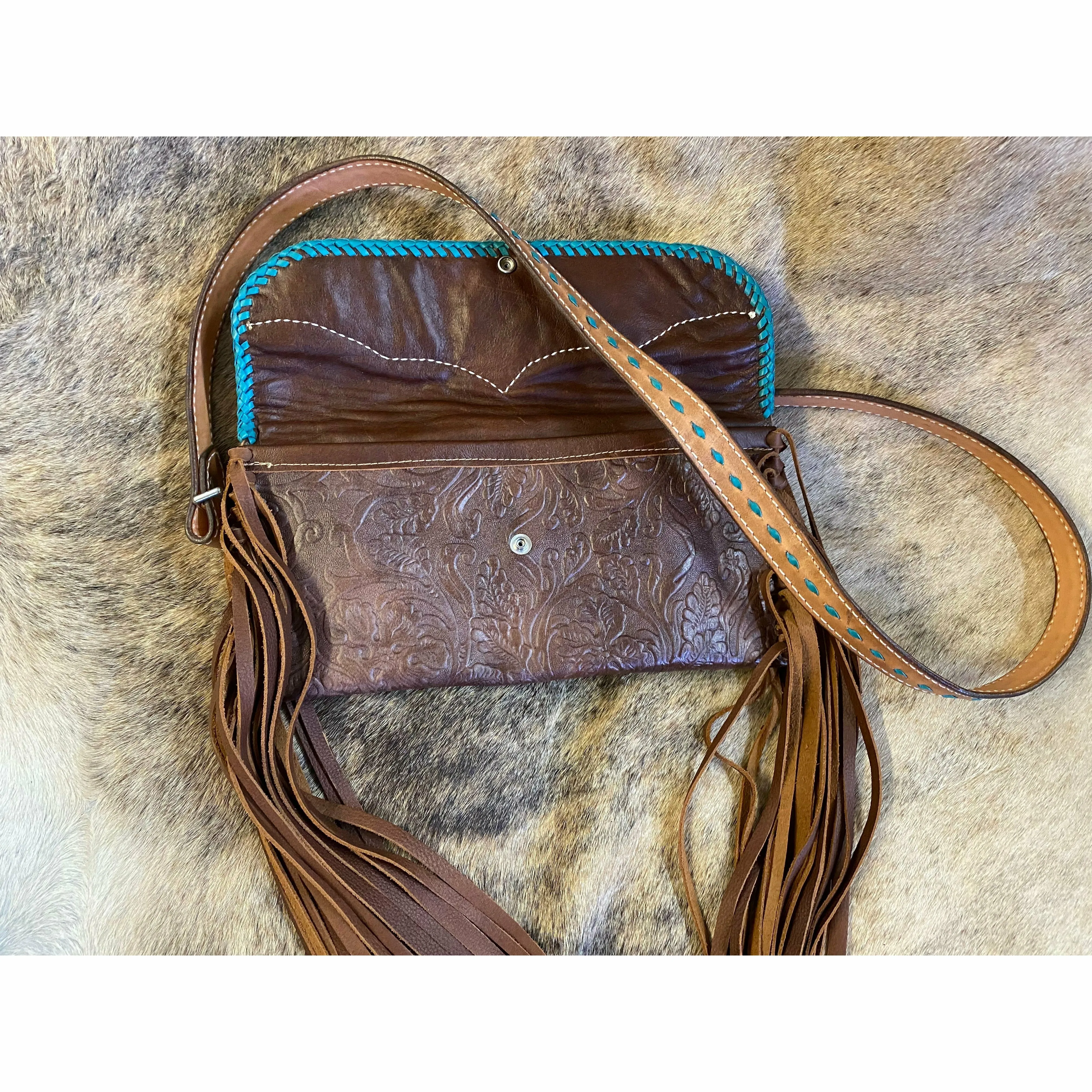 Chocolate & Turquoise Crossbody/Clutch