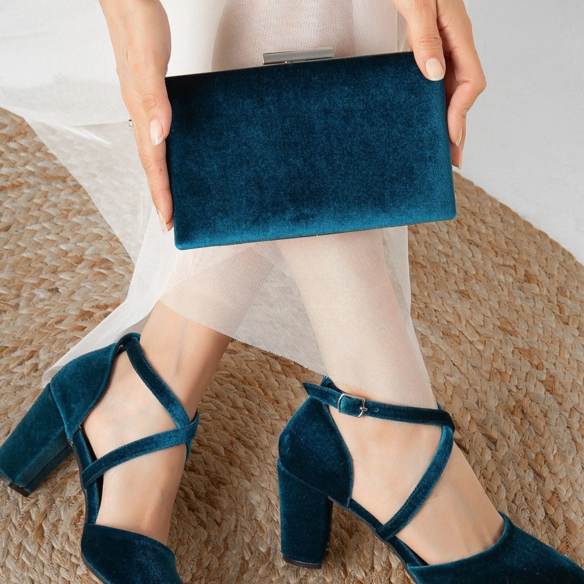 Clara - Teal Blue Velvet Clutch