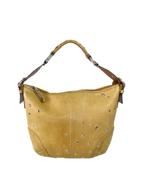 Coach tan leather studded shoulder bag