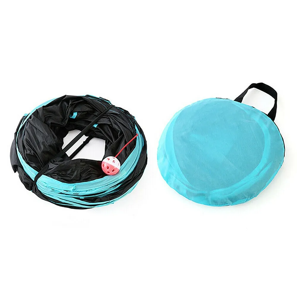 Collapsible 4-Way Pet Tunnel Play Toy with Hanging Balls