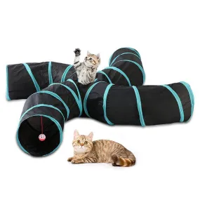 Collapsible 4-Way Pet Tunnel Play Toy with Hanging Balls