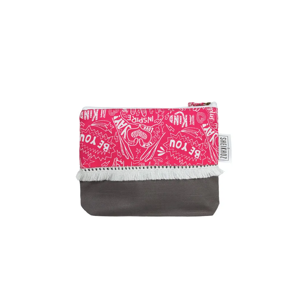 Cosmetic Bag Pink & Grey - Travel Cosmetics Clutch Storage Pouch