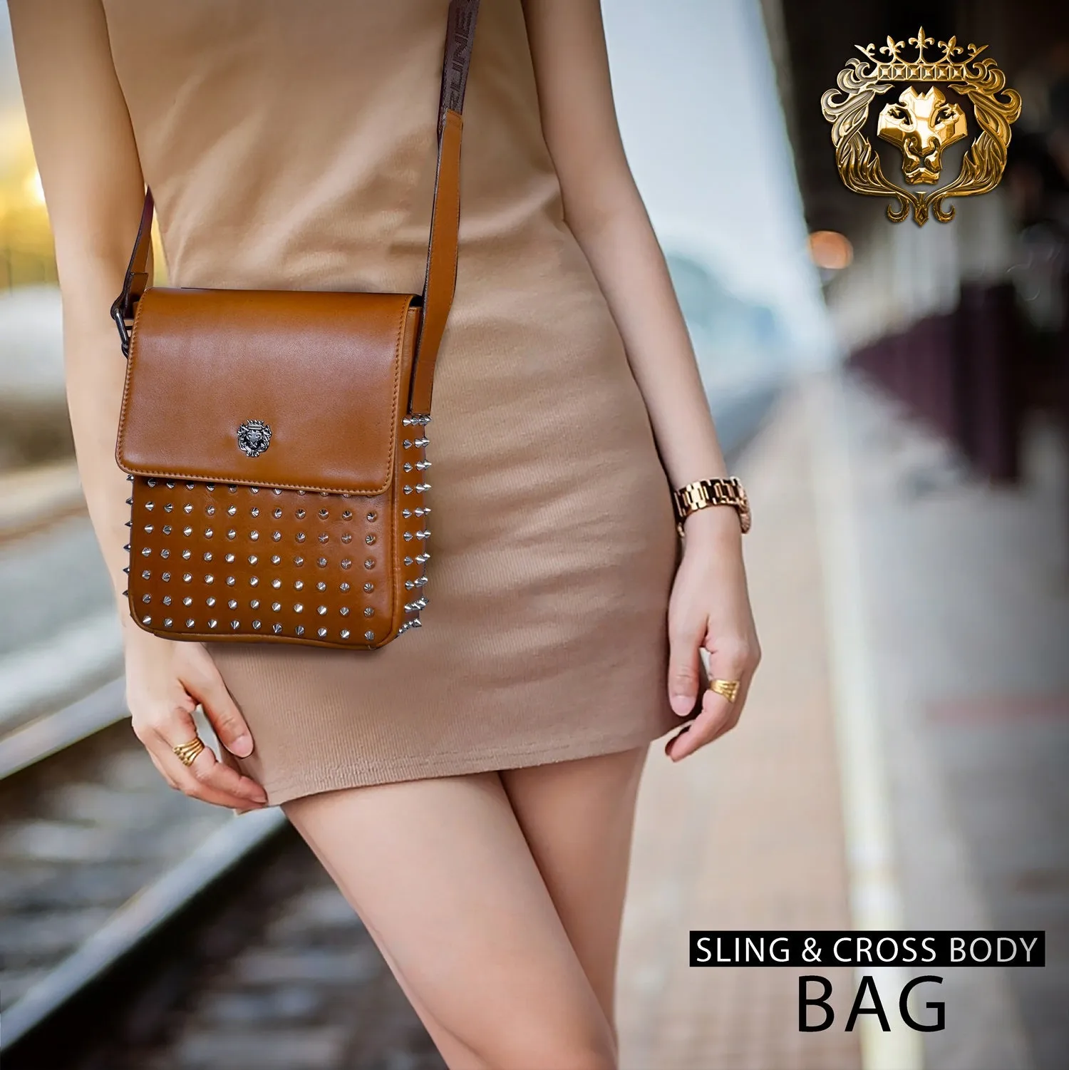 Crossbody Tan Studded Bag