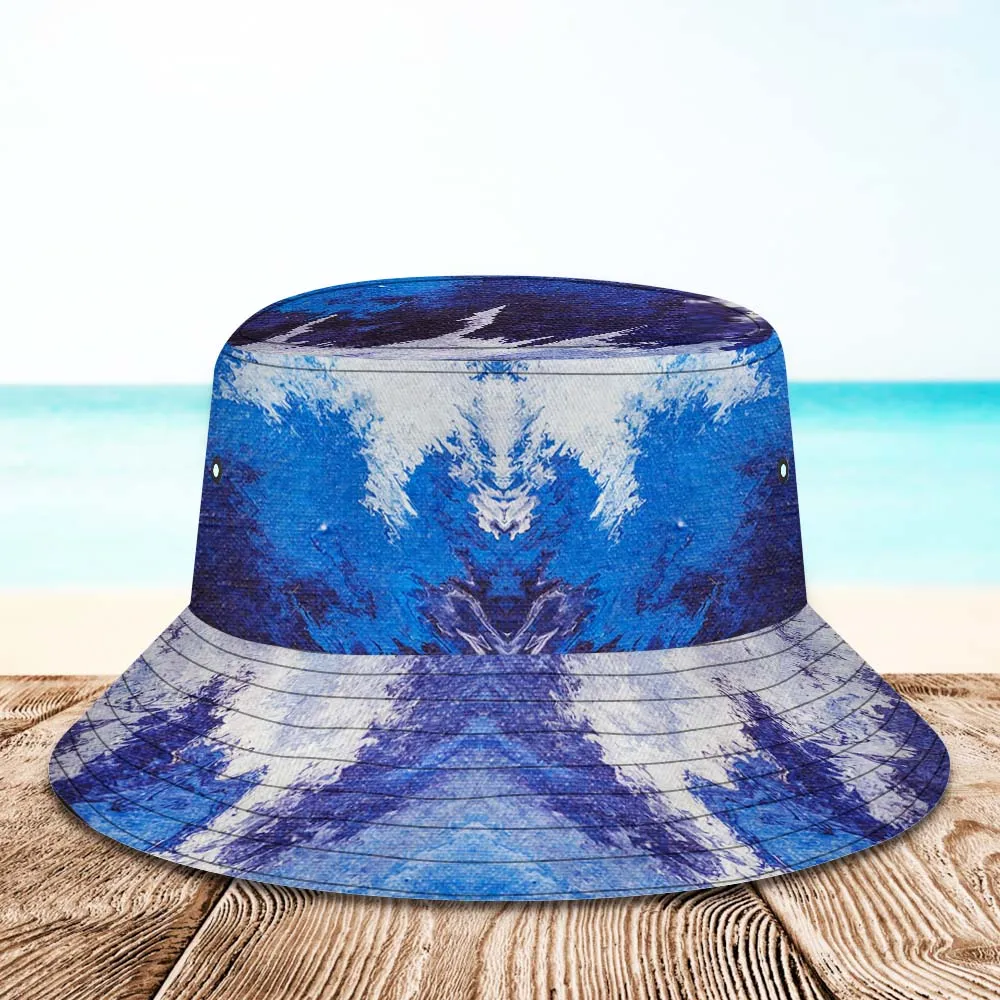 Custom Face Bucket Hat Unisex Personalised Photo Wide Brim Outdoor Summer Hats Blue and White Oil Painting Style