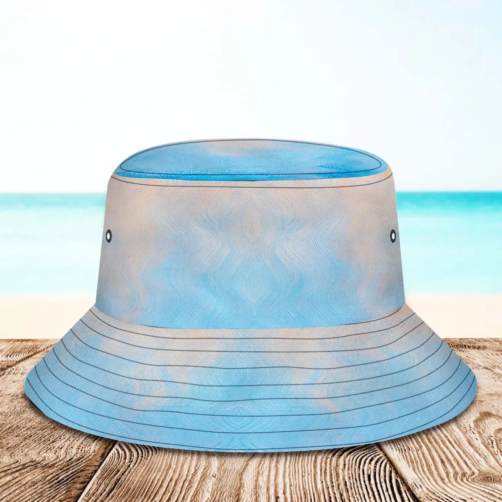 Custom Face Bucket Hat Unisex Personalised Photo Wide Brim Outdoor Summer Hats Light Blue Oil Painting Style