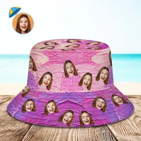 Custom Face Bucket Hat Unisex Personalised Wide Brim Outdoor Summer Hats Purple and Pink Oil Painting Style