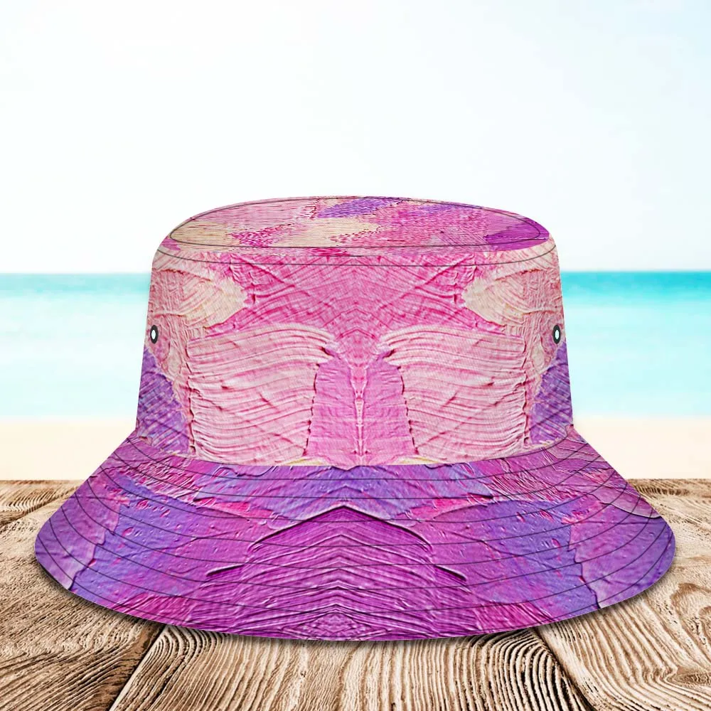 Custom Face Bucket Hat Unisex Personalised Wide Brim Outdoor Summer Hats Purple and Pink Oil Painting Style