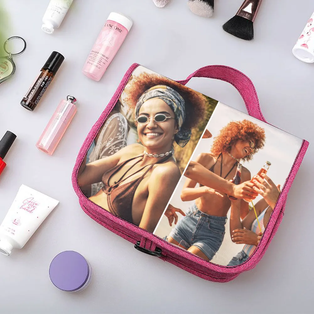 Custom Photo Hanging Toiletry Bag Personalized Cosmetic Makeup Travel Organizer for Men and Women