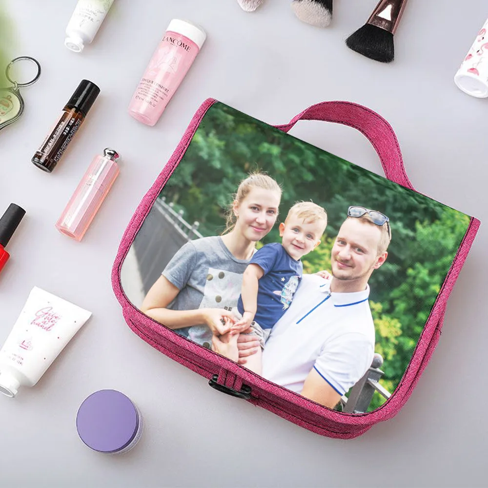 Custom Photo Hanging Toiletry Bag Personalized Cosmetic Makeup Travel Organizer for Men and Women