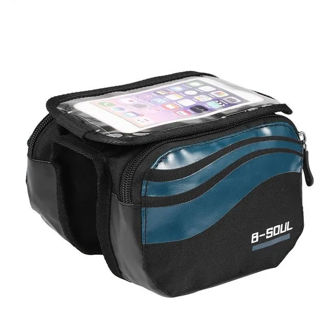 Cycling Bike Front Frame Bag Tube Pannier Double Pouch for 5.5-6.2Inch Cellphone Accessories Riding