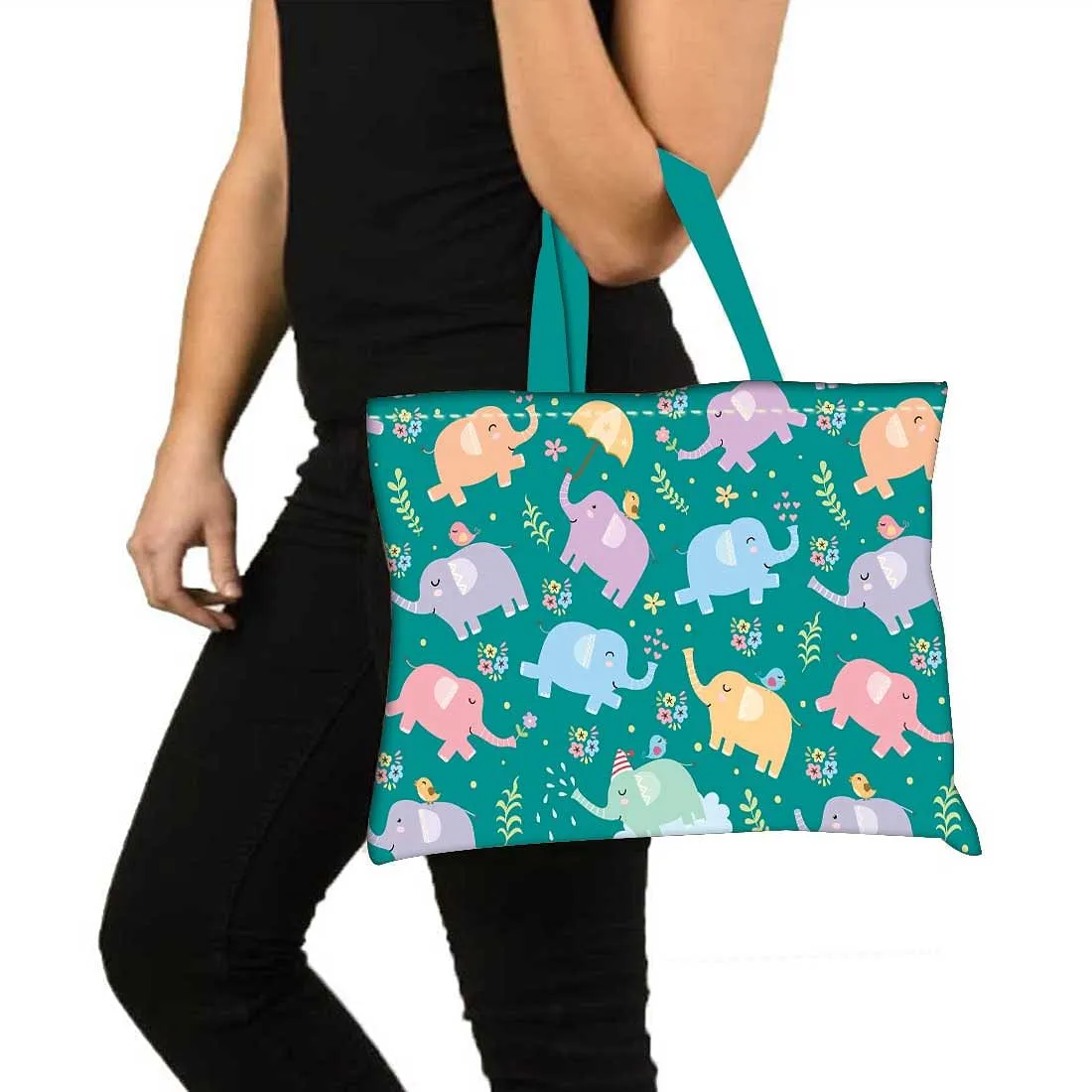 Designer Tote Bag With Zip Beach Gym Travel Bags -  Baby Elephant