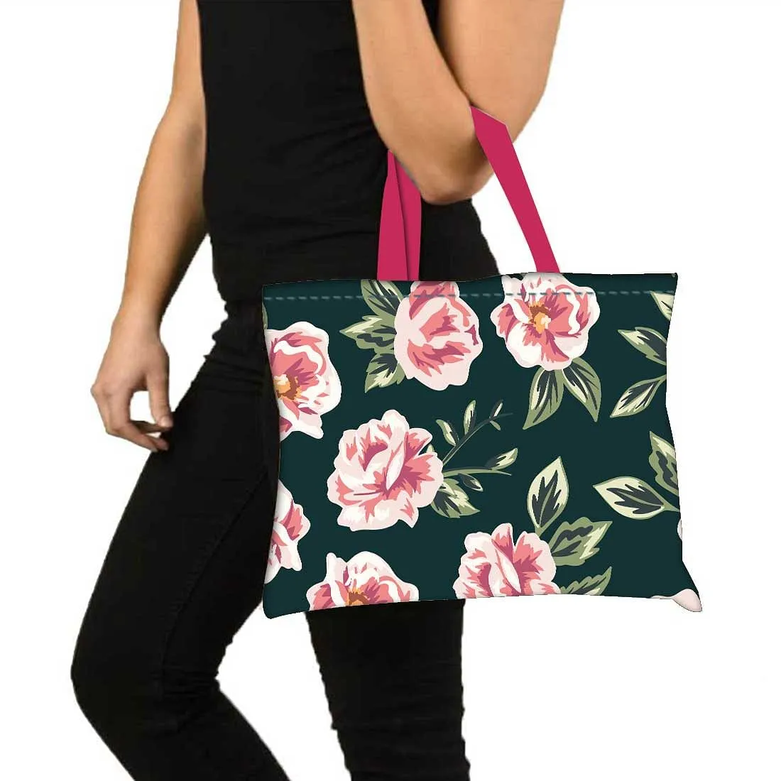 Designer Tote Bag With Zip Beach Gym Travel Bags -  Vintage Pink Rose