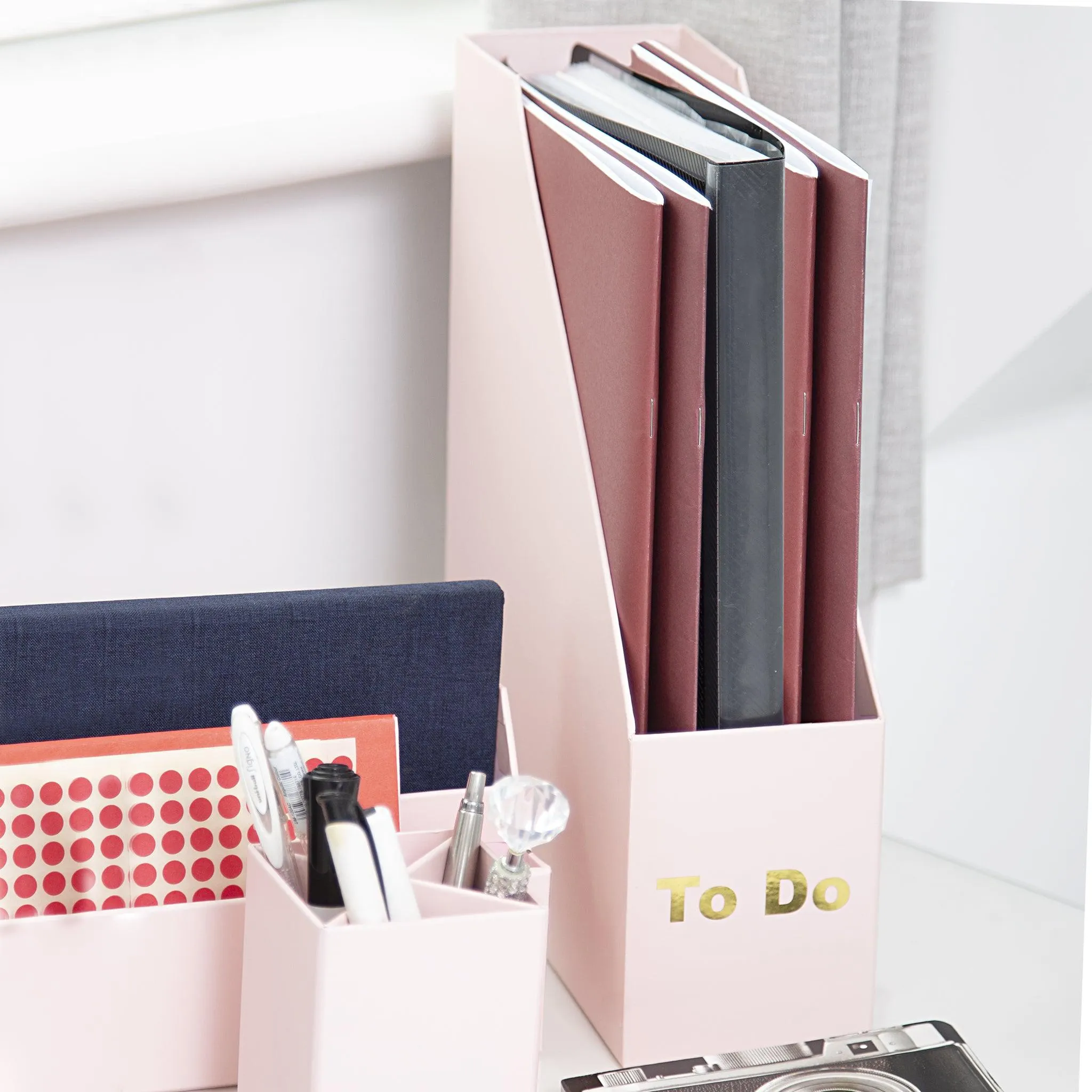 Desk Organiser Set - Pink - 4 Pcs