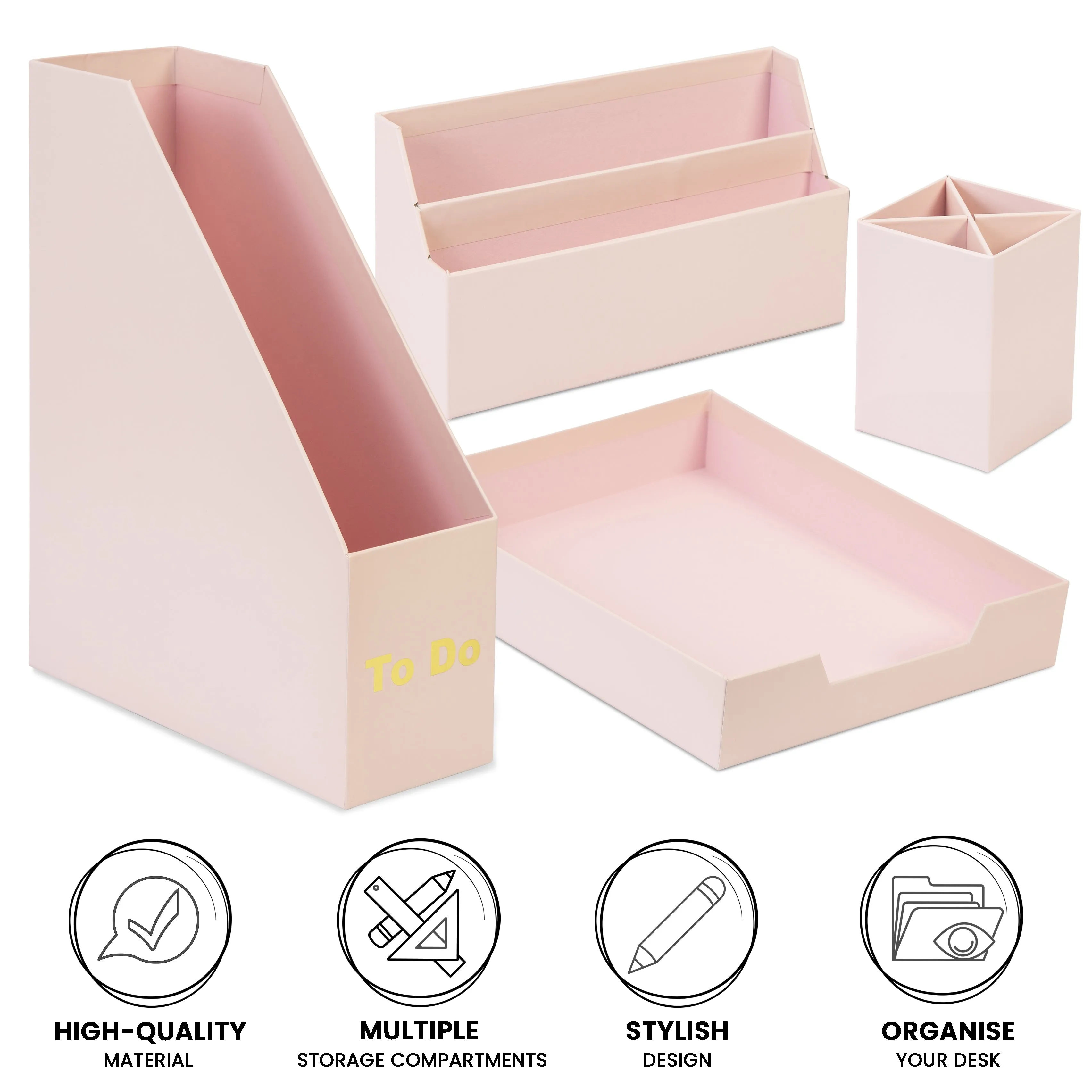 Desk Organiser Set - Pink - 4 Pcs