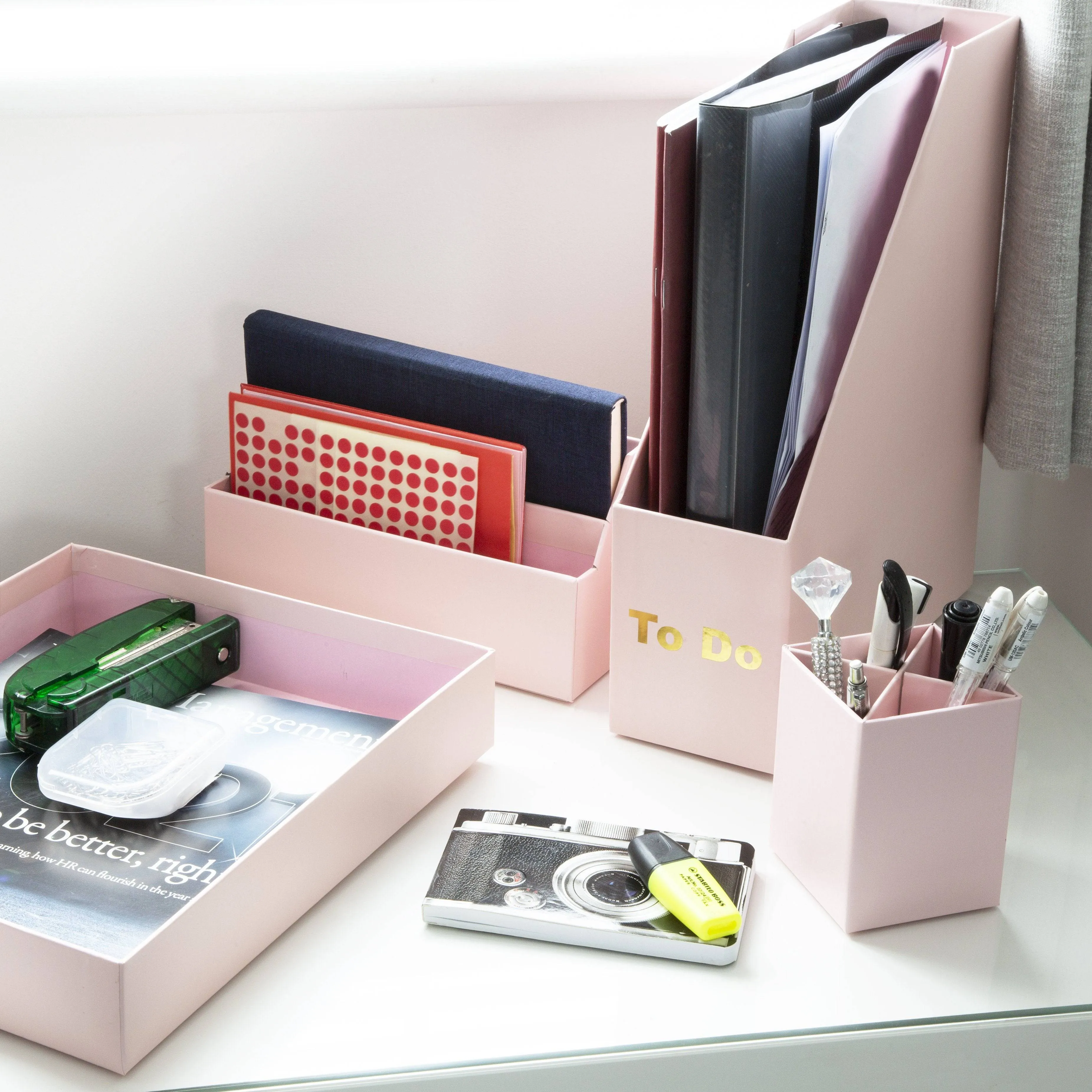 Desk Organiser Set - Pink - 4 Pcs