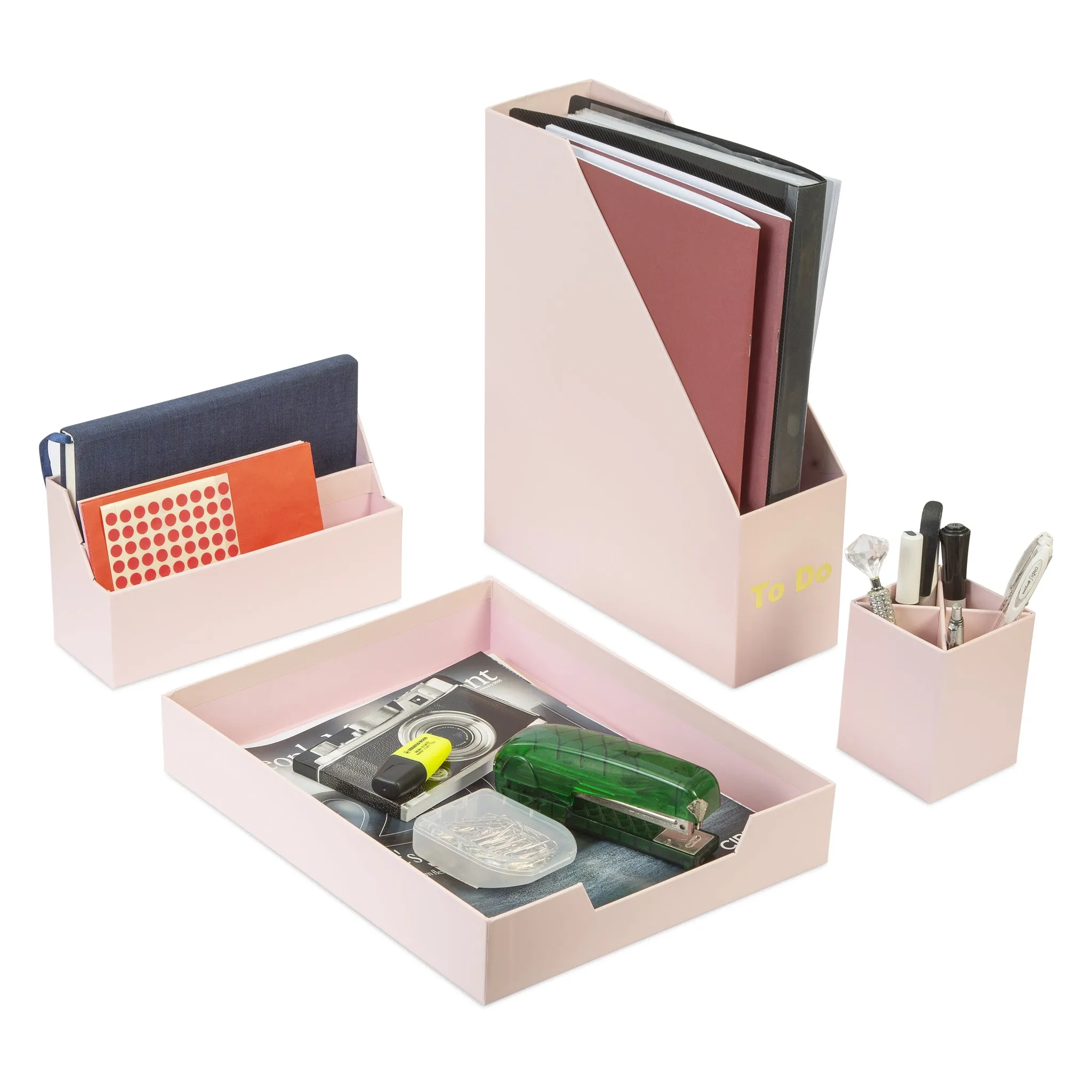 Desk Organiser Set - Pink - 4 Pcs