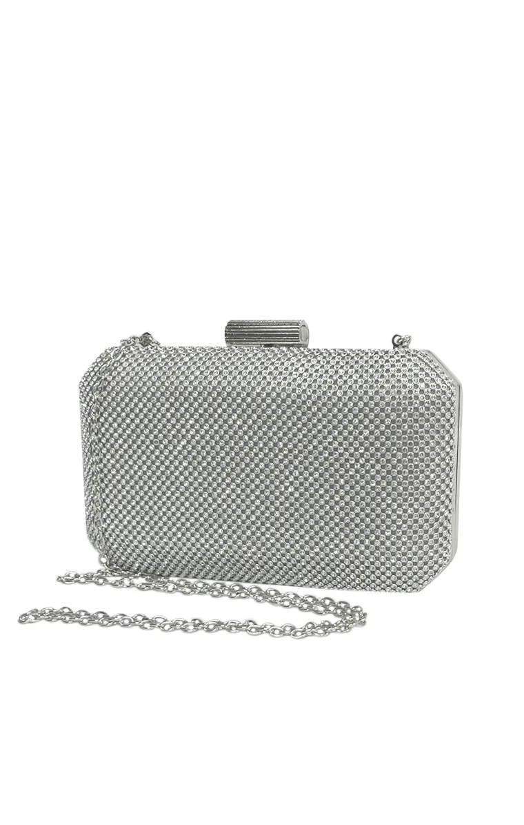 DIAMANTE MESH STRUCTURED CLUTCH IN SILVER