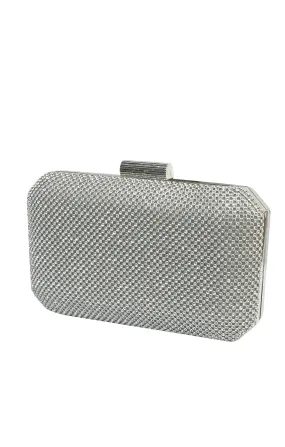 DIAMANTE MESH STRUCTURED CLUTCH IN SILVER