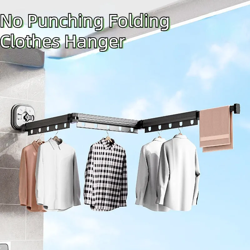 Easy Hang Wall-Mounted No-Punch Retractable Laundry Rack