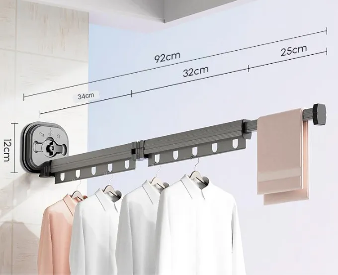 Easy Hang Wall-Mounted No-Punch Retractable Laundry Rack