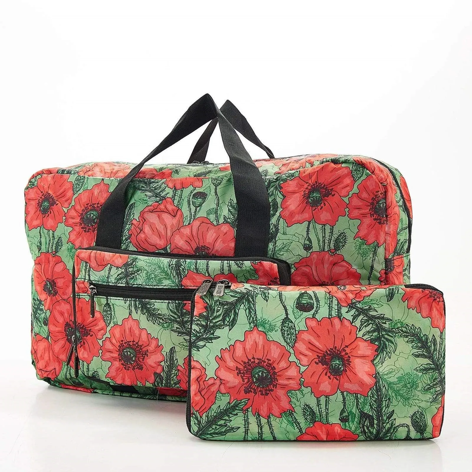 Eco Chic Recycled Cabin Approved 30 Litre Foldable Holdall (Poppies - Green)