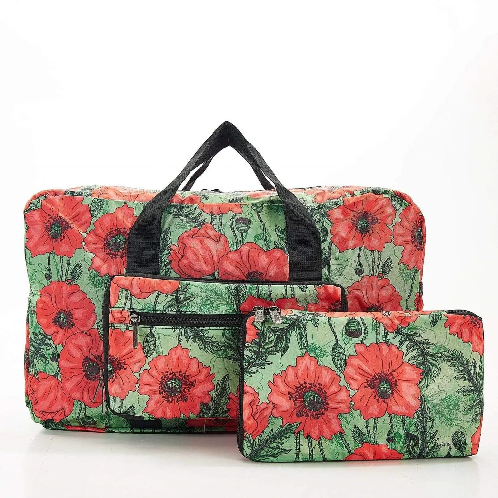 Eco Chic Recycled Cabin Approved 30 Litre Foldable Holdall (Poppies - Green)